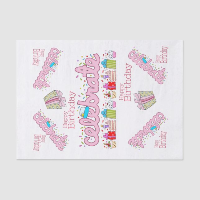 Happy Birthday Tissue Paper feiert Pink Seidenpapier (Vorderseite)