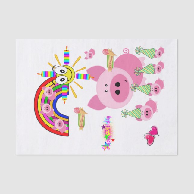Happy Birthday Tissue Paper Pink Pig Seidenpapier (Vorderseite)