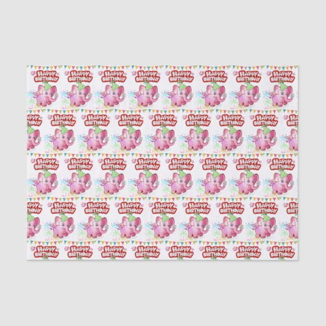 Happy Birthday Tissue Paper Pink Pig Seidenpapier (Vorderseite)