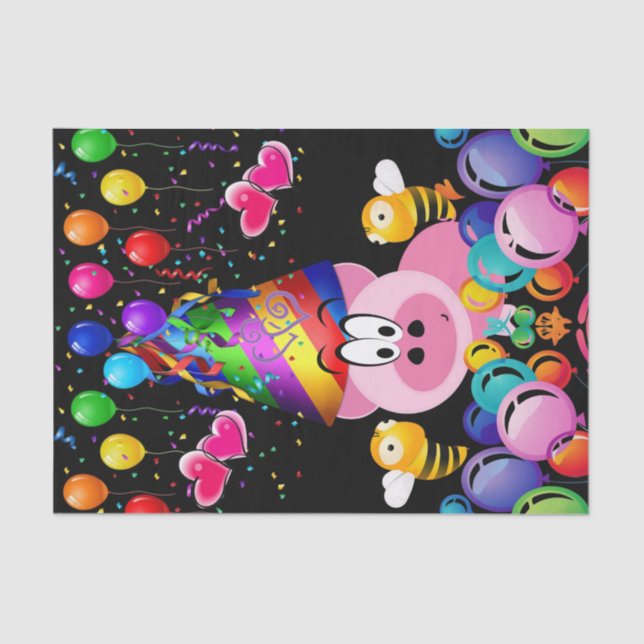 Happy Birthday Tissue Pink Pig Hummel Seidenpapier (Vorderseite)