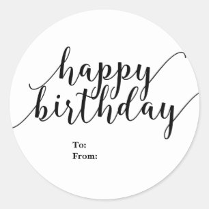 Happy Birthday to from Black Script Type Elegant Runder Aufkleber