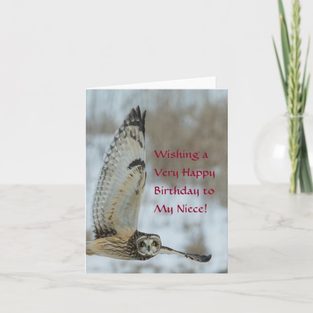 Happy Birthday to Niece with White Owl Karte (Vorderseite)
