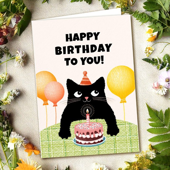 Happy Birthday to you with black kitten and cake Karte (Von Creator hochgeladen)