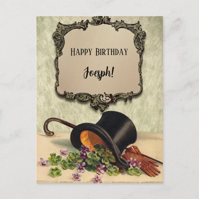 Happy Birthday Top Hat Gloves Persönlicher Name | Postkarte (Vorderseite)