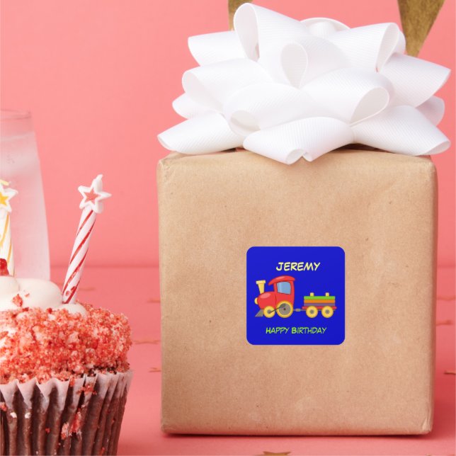 Happy Birthday, Toy Train, template, Quadratischer Aufkleber (Party)