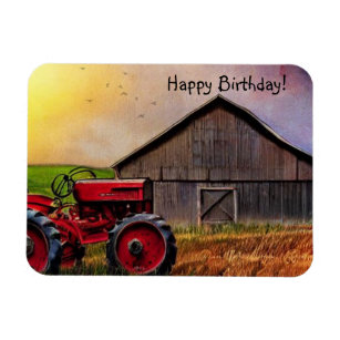 Happy Birthday Tractor and Barn Magnet