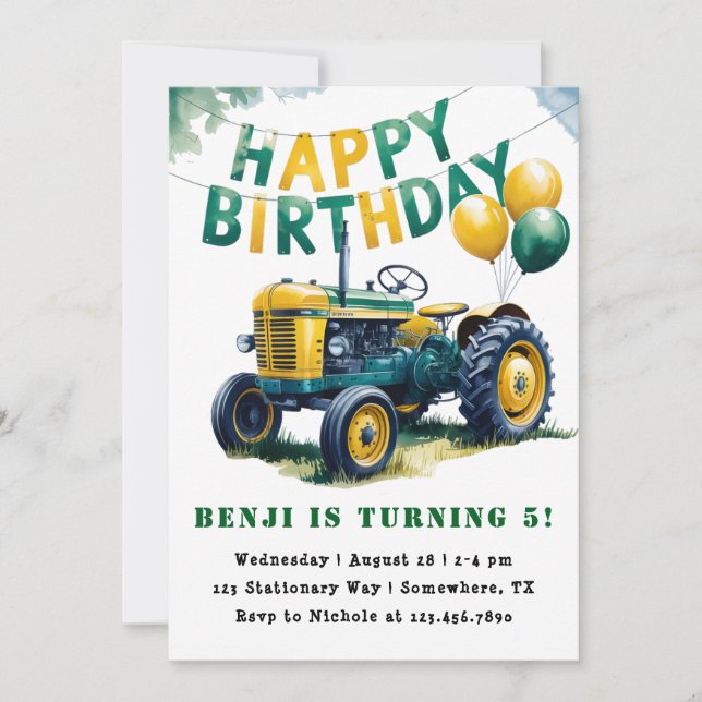 Happy Birthday Tractor Boy Birthday Bash Einladung (Vorderseite)