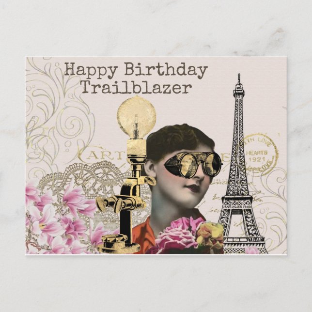 Happy Birthday Trailblazer Steampunk Vintag Postkarte (Vorderseite)