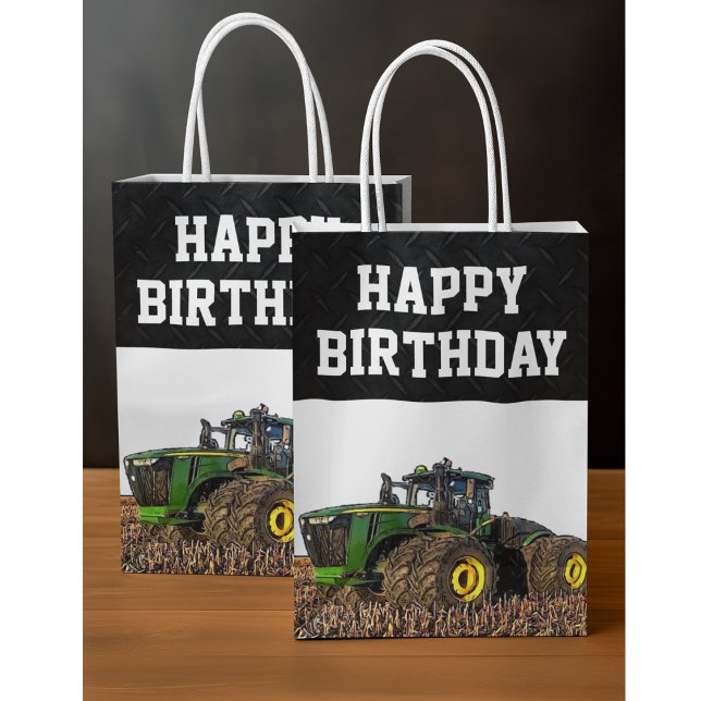Happy Birthday Traktor Farm Equipment Agriculture Mittlere Geschenktüte (Happy Birthday Tractor Party Gift Bag.)