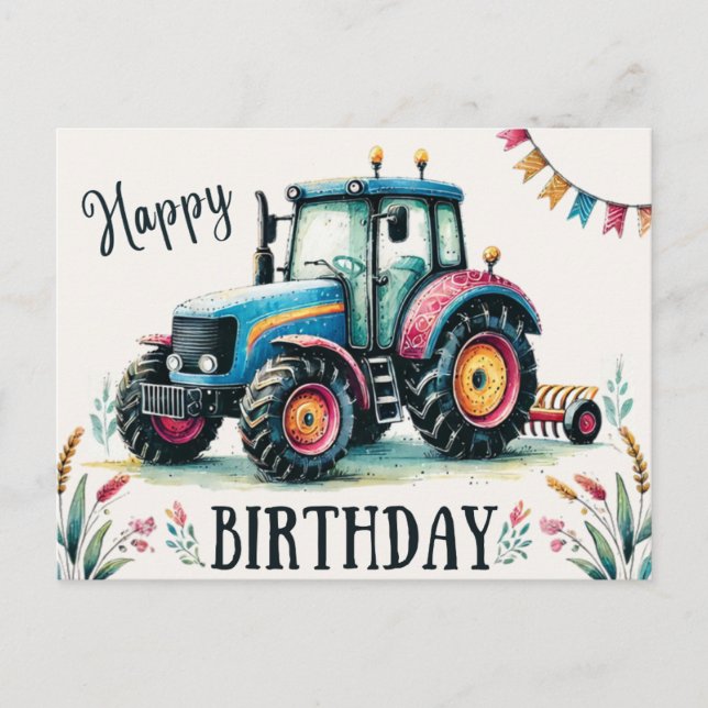 Happy Birthday Traktor Postcard Postkarte (Vorderseite)