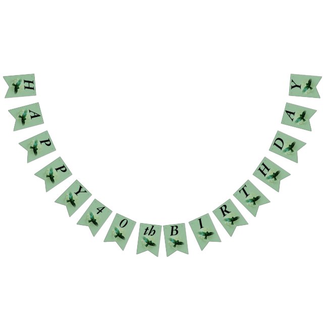 Happy Birthday Transparent Flying Black Crow Green Wimpelkette (Alle)