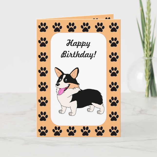 Happy Birthday Tricolor Corgi Karte (Vorderseite)