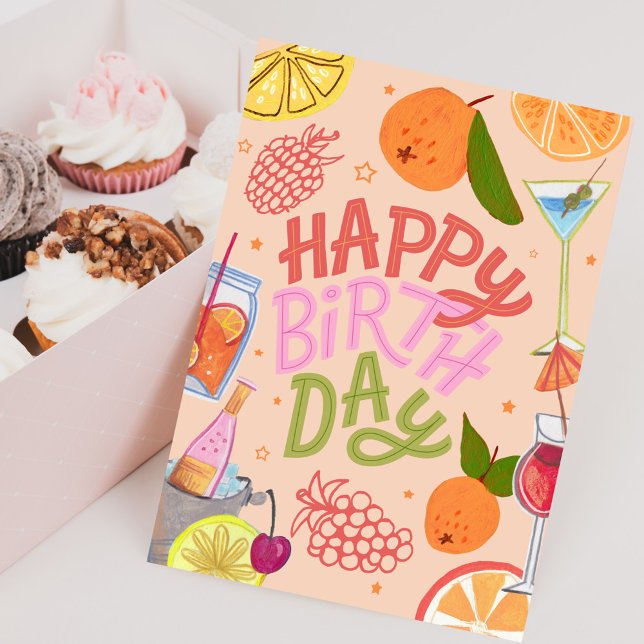 Happy Birthday Tropical Fruit and Cocktail Party Karte (Happy Birthday Tropical Fruit and Cocktail Party Card)