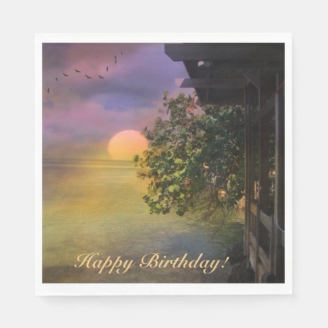 Happy Birthday Tropical Sunset Serviette (Vorderseite)