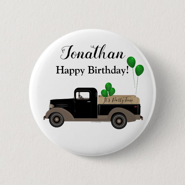 Happy Birthday Truck Balloons Button Button (Vorderseite)