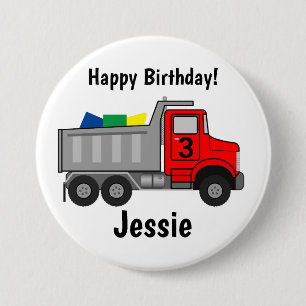 Happy Birthday Truck Personalize Boy's Name Age Button