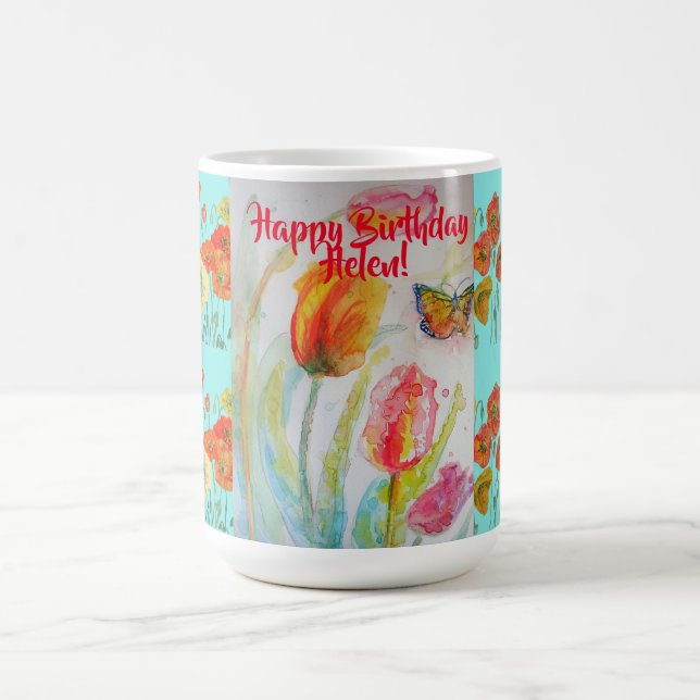 Happy Birthday Tulip Orange Poppy Frauen Name Tass Kaffeetasse (Mittel)