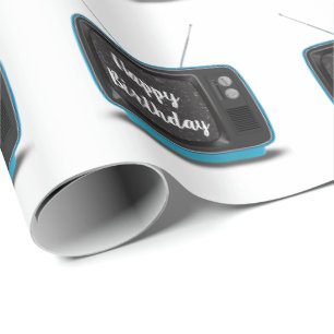 Happy Birthday Türkis Retro TV Wrapping Paper Geschenkpapier