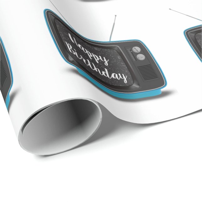 Happy Birthday Türkis Retro TV Wrapping Paper Geschenkpapier (Rolleneckpunkt)