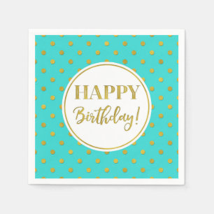 Happy Birthday Türkis White Gold Punkte Serviette
