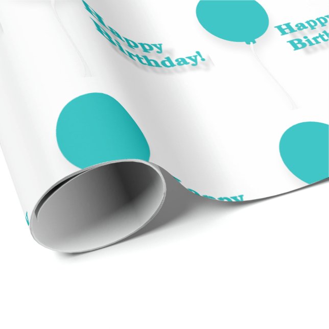 Happy Birthday Türkise Balloons Wrapping Paper Geschenkpapier (Rolleneckpunkt)