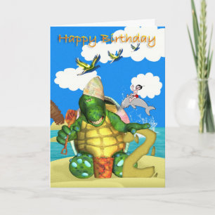 Happy Birthday Turtle macht Sandburgen Karte