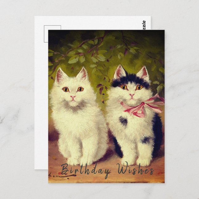 Happy Birthday Two Cats Oil Painting| Postkarte (Vorne/Hinten)