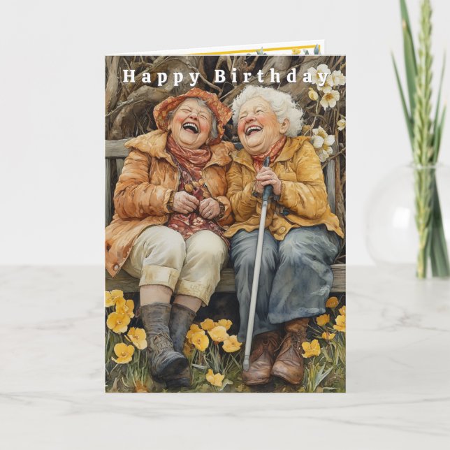 Happy Birthday Two Funny Laughing Ladies  Karte (Vorderseite)