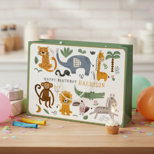 Happy Birthday Two Wild Safari Tiere Kinder Große Geschenktüte