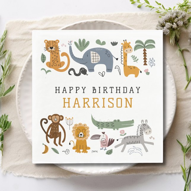 Happy Birthday Two Wild Safari Tiere Kinder Serviette (Von Creator hochgeladen)