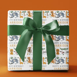 Happy Birthday Two Wild Safari Tiere personalisier Geschenkpapier