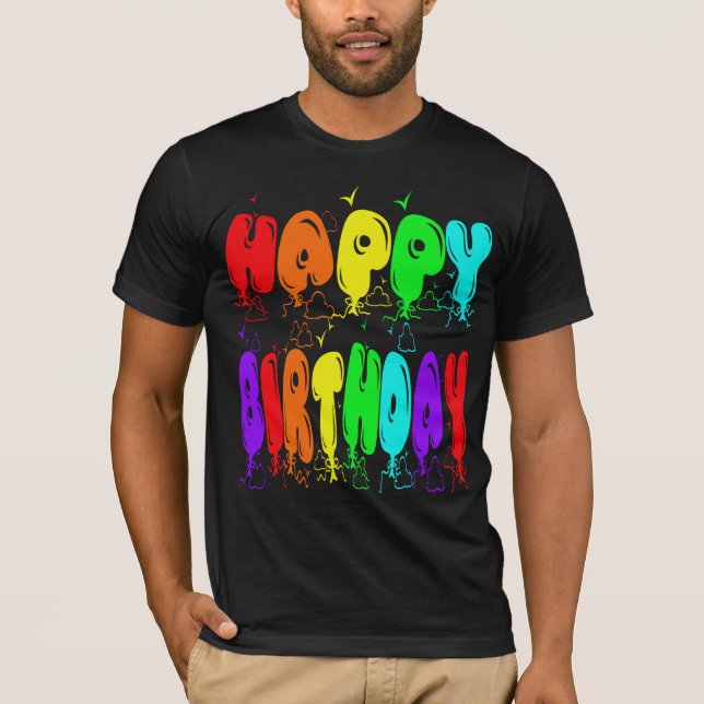 Happy Birthday Typografie Bunte Balloons Niedlich T-Shirt (Vorderseite)