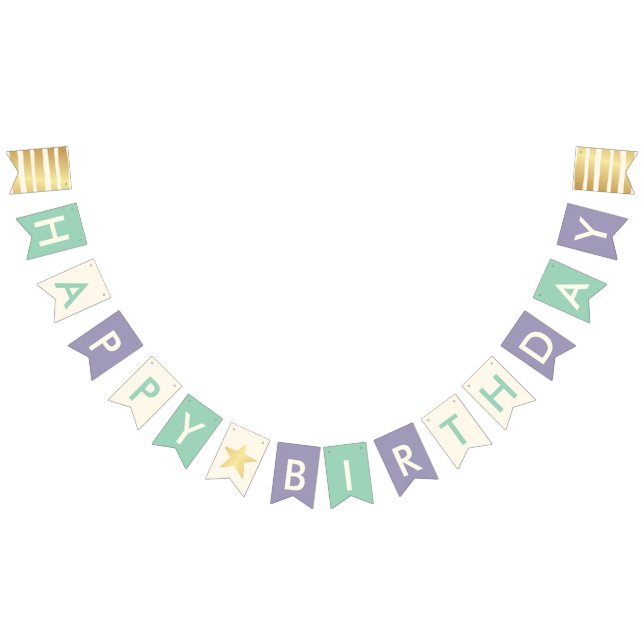 Happy Birthday Typografie Imitate Gold Stars & Str Wimpelkette (Alle)
