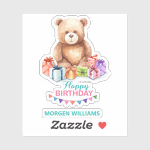 Happy Birthday Typografie niedlich Teddy Bär Aufkleber