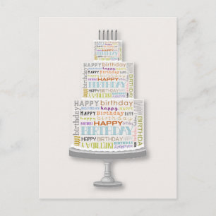 Happy Birthday Typografy Cake Postcard Postkarte