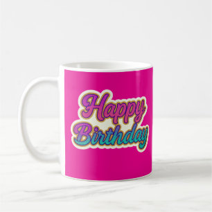 Happy Birthday Typografy Design in Pink, Lila a Kaffeetasse