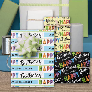 Happy Birthday Typografy Name Geschenkpapier Set
