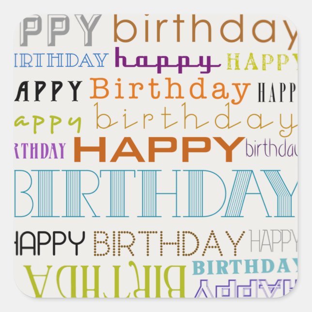 Happy Birthday Typografy Square Stickers (Klein) (Vorderseite)