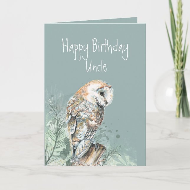 Happy Birthday Uncle Barn Owl Dankeskarte (Vorderseite)
