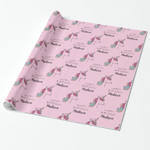 Happy Birthday Unicorn Name hinzufügen Geschenkpapier