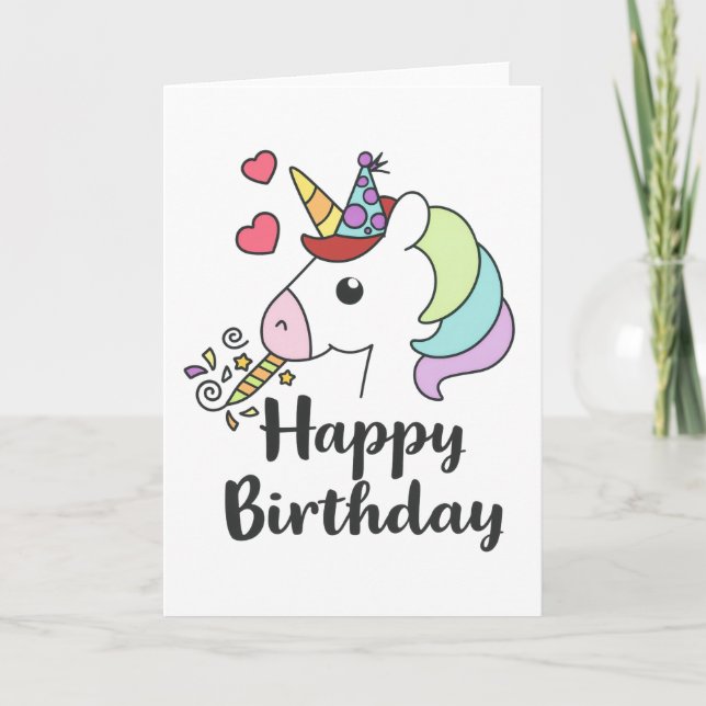 Happy Birthday Unicorn - Niedliches Party Design Karte (Vorderseite)