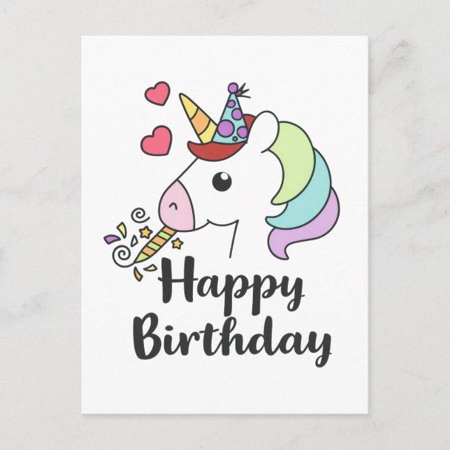 Happy Birthday Unicorn - Niedliches Party Design Postkarte (Vorderseite)