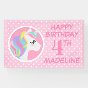 Happy Birthday Unicorn Pastel Polka Dots Banner