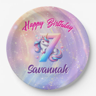 Happy Birthday Unicorn Rainbow 7. Geburtstag Telle Pappteller