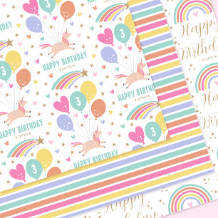 Happy Birthday Unicorn Regenbogen Alle Altersklass Geschenkpapier Set