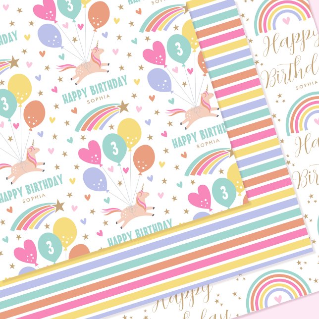 Happy Birthday Unicorn Regenbogen Alle Altersklass Geschenkpapier Set (Von Creator hochgeladen)