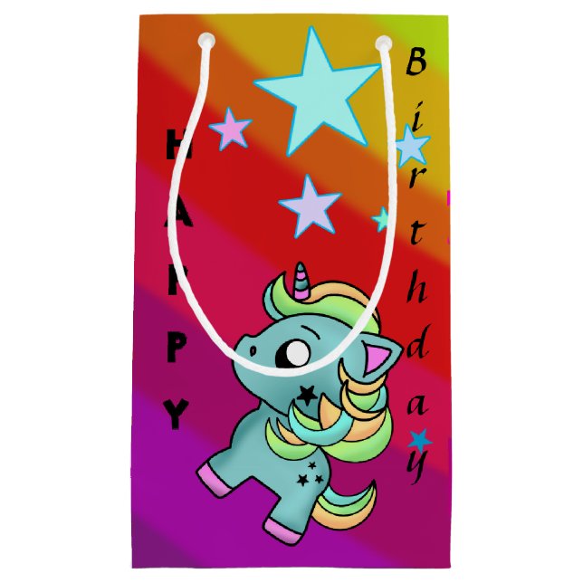 Happy Birthday Unicorn Star Rainbow Kleine Geschenktüte (Vorderseite)