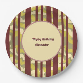 Happy Birthday Urban Camouflage Stripe Pattern Pappteller