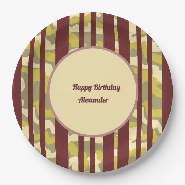 Happy Birthday Urban Camouflage Stripe Pattern Pappteller (Vorderseite)