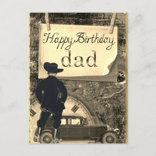 Happy Birthday Vater Car Cowboy Clock Postkarte